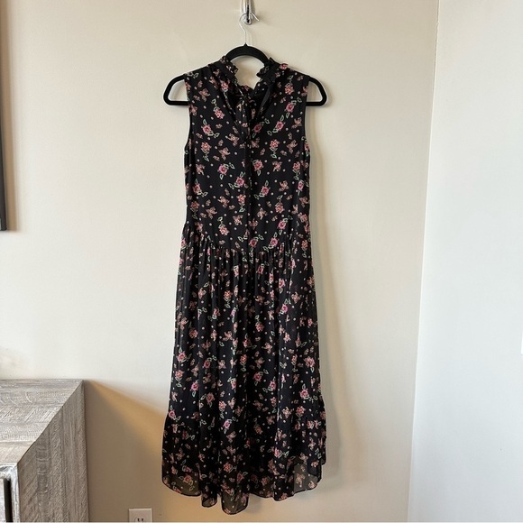 REBECCA Minkoff-Dainty Floral High Neck High Low Sleeveless Dress (Size:XS) - Picture 4 of 14